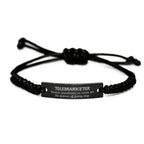 Sarcastic Telemarketer Black Rope Bracelet Gifts, Christmas Holiday Gifts for Telemarketer Birthday, Telemarketer: Because greatness is woven
