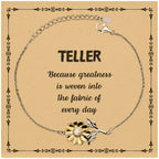 Sarcastic Teller Sunflower Bracelet Gifts, Christmas Holiday Gifts for Teller Birthday Message Card, Teller: Because greatness is woven into the fabric