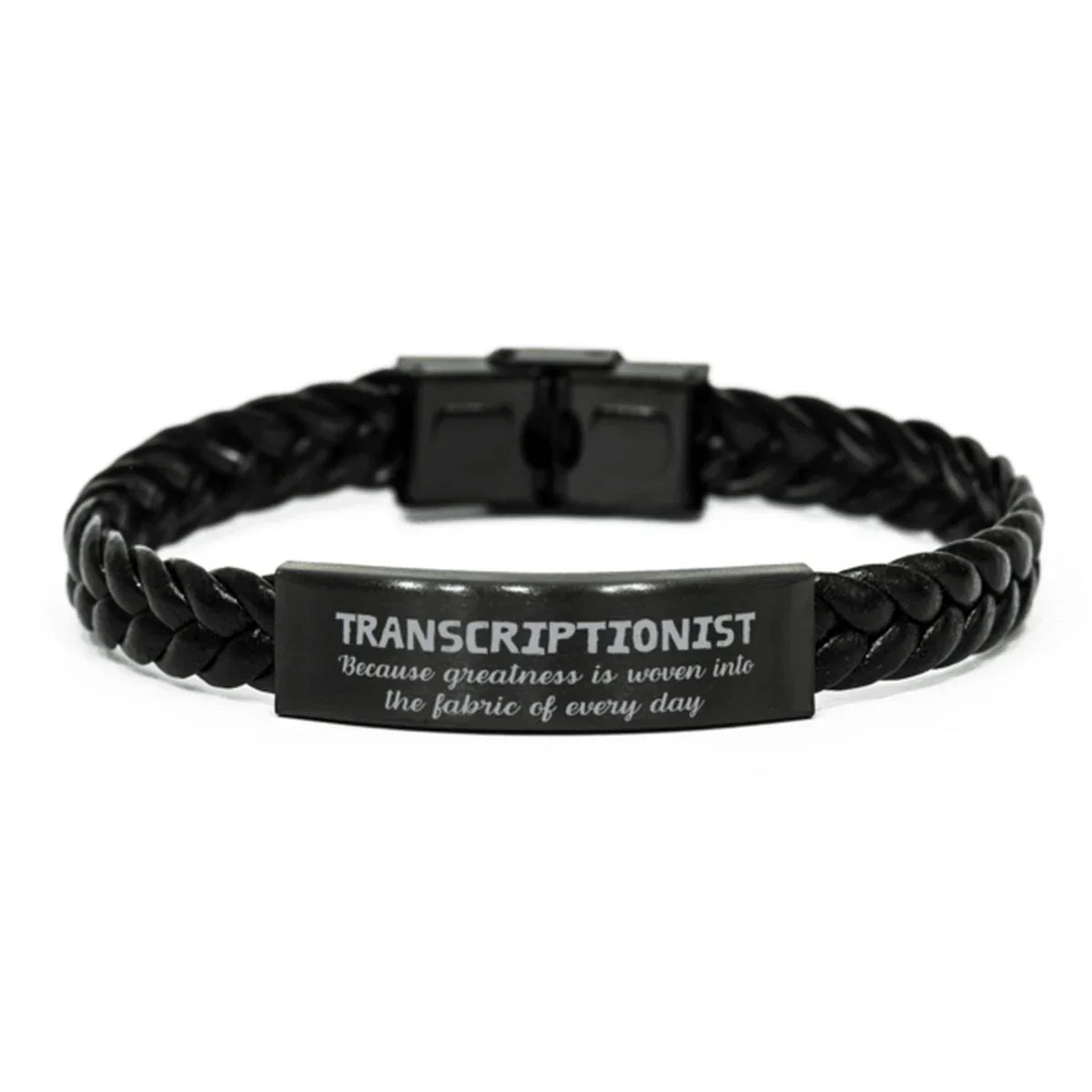Sarcastic Transcriptionist Braided Leather Bracelet Gifts, Christmas Holiday Gifts for Transcriptionist Birthday, Transcriptionist: Because greatness is woven
