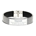 Sarcastic Trucker Stainless Steel Bracelet Gifts, Christmas Holiday Gifts for Trucker Birthday, Trucker: Because greatness is woven