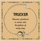Sarcastic Trucker Sunflower Bracelet Gifts, Christmas Holiday Gifts for Trucker Birthday Message Card, Trucker: Because greatness is woven into the fabric
