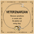 Sarcastic Veterinarian Sunflower Bracelet Gifts, Christmas Holiday Gifts for Veterinarian Birthday Message Card, Veterinarian: Because greatness is woven into the fabric
