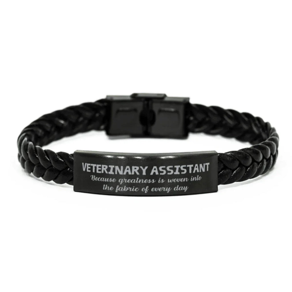 Sarcastic Veterinary Assistant Braided Leather Bracelet Gifts, Christmas Holiday Gifts for Veterinary Assistant Birthday, Veterinary Assistant: Because greatness is woven