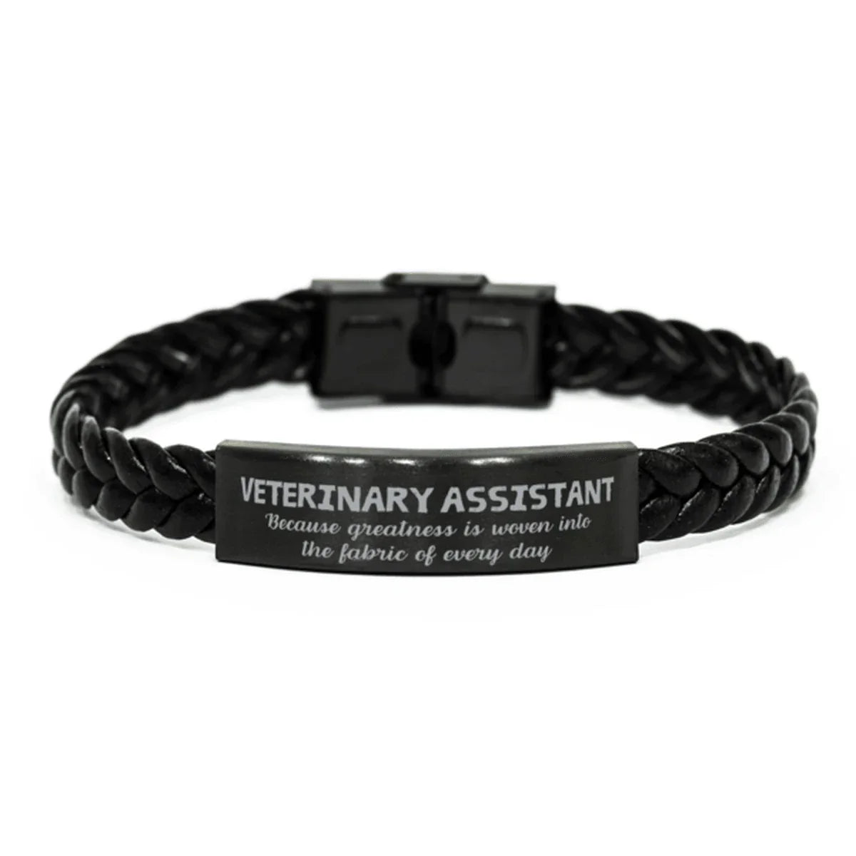 Sarcastic Veterinary Assistant Braided Leather Bracelet Gifts, Christmas Holiday Gifts for Veterinary Assistant Birthday, Veterinary Assistant: Because greatness is woven