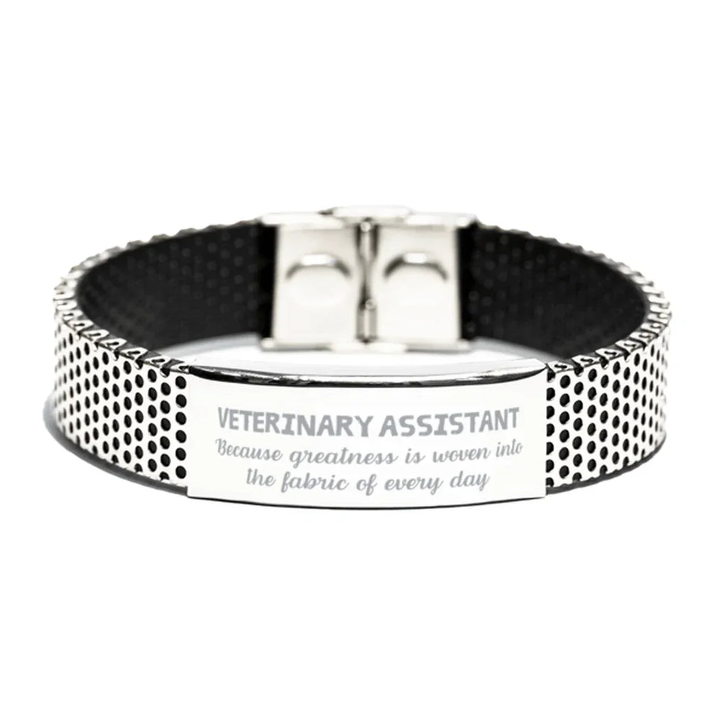 Sarcastic Veterinary Assistant Stainless Steel Bracelet Gifts, Christmas Holiday Gifts for Veterinary Assistant Birthday, Veterinary Assistant: Because greatness is woven