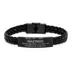 Sarcastic Waitress Braided Leather Bracelet Gifts, Christmas Holiday Gifts for Waitress Birthday, Waitress: Because greatness is woven