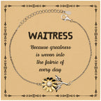 Sarcastic Waitress Sunflower Bracelet Gifts, Christmas Holiday Gifts for Waitress Birthday Message Card, Waitress: Because greatness is woven into the fabric