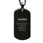 Sarcastic Warden Black Dog Tag Gifts, Christmas Holiday Gifts for Warden Birthday, Warden: Because greatness is woven