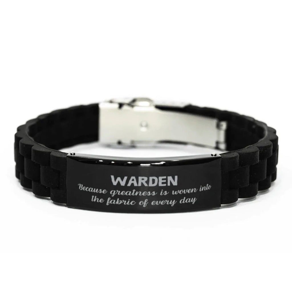 Sarcastic Warden Black Glidelock Clasp Bracelet Gifts, Christmas Holiday Gifts for Warden Birthday, Warden: Because greatness is woven