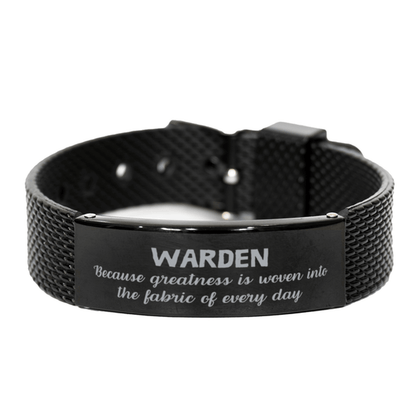 Sarcastic Warden Black Shark Mesh Bracelet Gifts, Christmas Holiday Gifts for Warden Birthday, Warden: Because greatness is woven into the fabric of every day, Coworkers, Friends - Mallard Moon Gift Shop