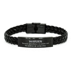 Sarcastic Warden Braided Leather Bracelet Gifts, Christmas Holiday Gifts for Warden Birthday, Warden: Because greatness is woven