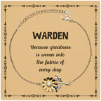 Sarcastic Warden Sunflower Bracelet Gifts, Christmas Holiday Gifts for Warden Birthday Message Card, Warden: Because greatness is woven into the fabric