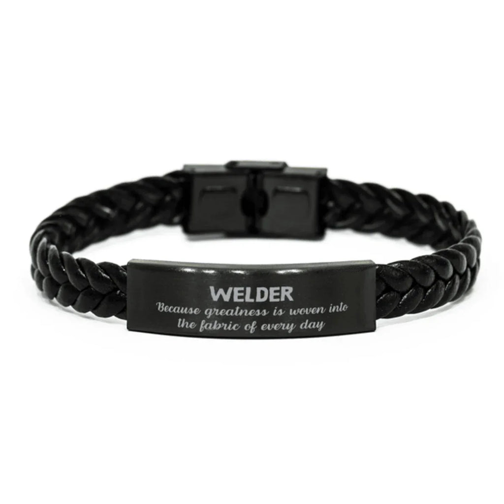 Sarcastic Welder Braided Leather Bracelet Gifts, Christmas Holiday Gifts for Welder Birthday, Welder: Because greatness is woven