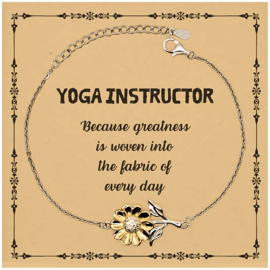 Sarcastic Yoga Instructor Sunflower Bracelet Gifts, Christmas Holiday Gifts for Yoga Instructor Birthday Message Card, Yoga Instructor: Because greatness is woven into the fabric of every day, Coworkers, Friends - Mallard Moon Gift Shop
