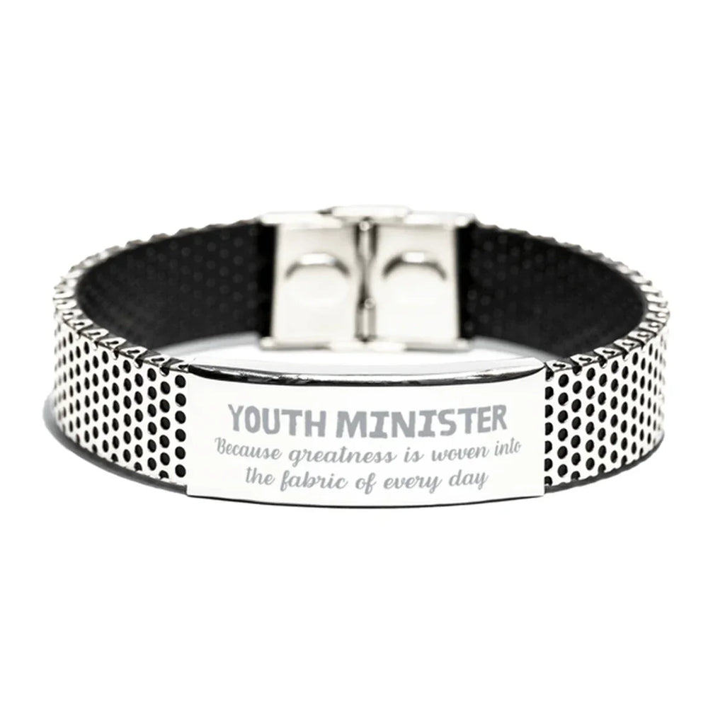 Sarcastic Youth Minister Stainless Steel Bracelet Gifts, Christmas Holiday Gifts for Youth Minister Birthday, Youth Minister: Because greatness is woven