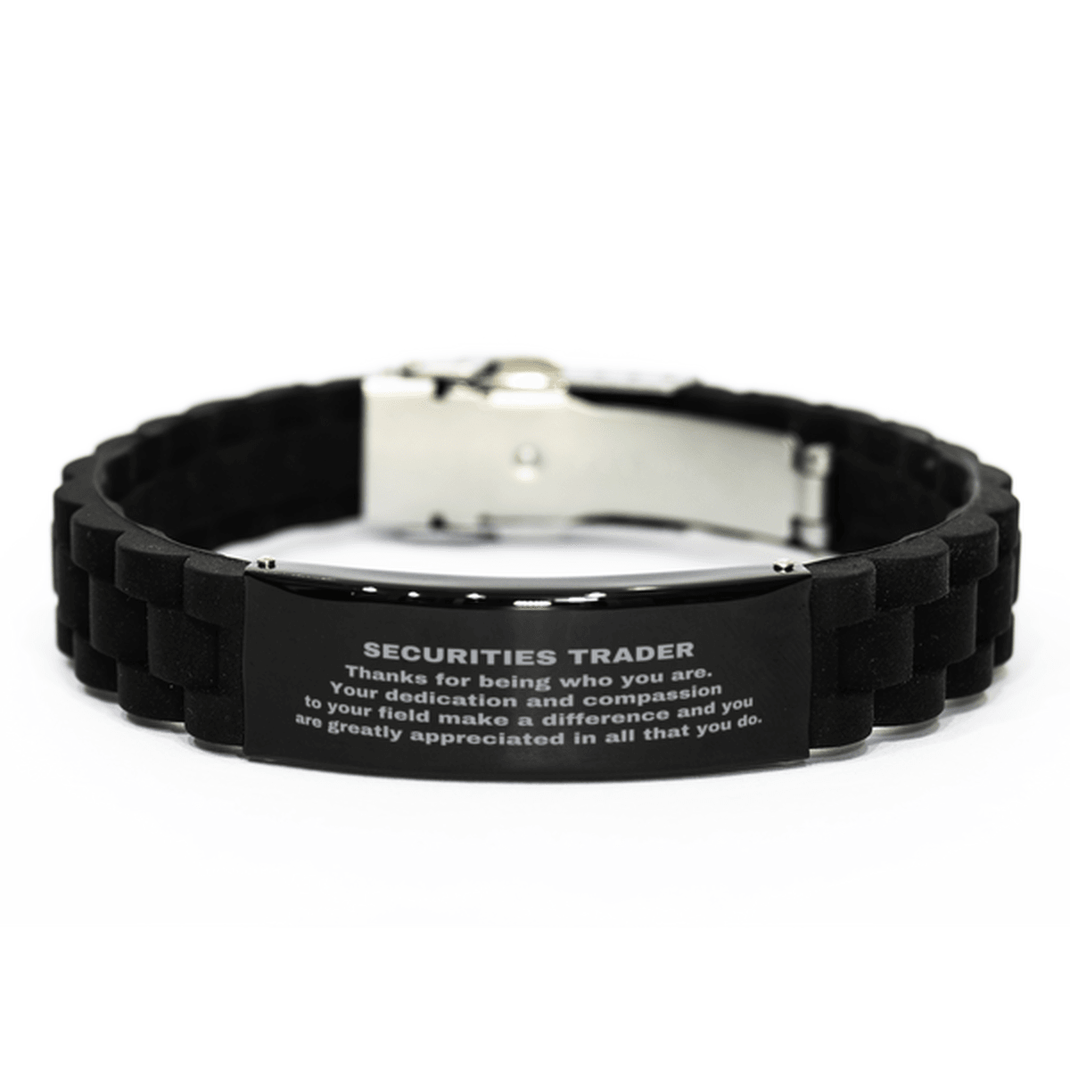 Securities Trader Black Glidelock Clasp Engraved Bracelet - Thanks for being who you are - Birthday Christmas Jewelry Gifts Coworkers Colleague Boss - Mallard Moon Gift Shop