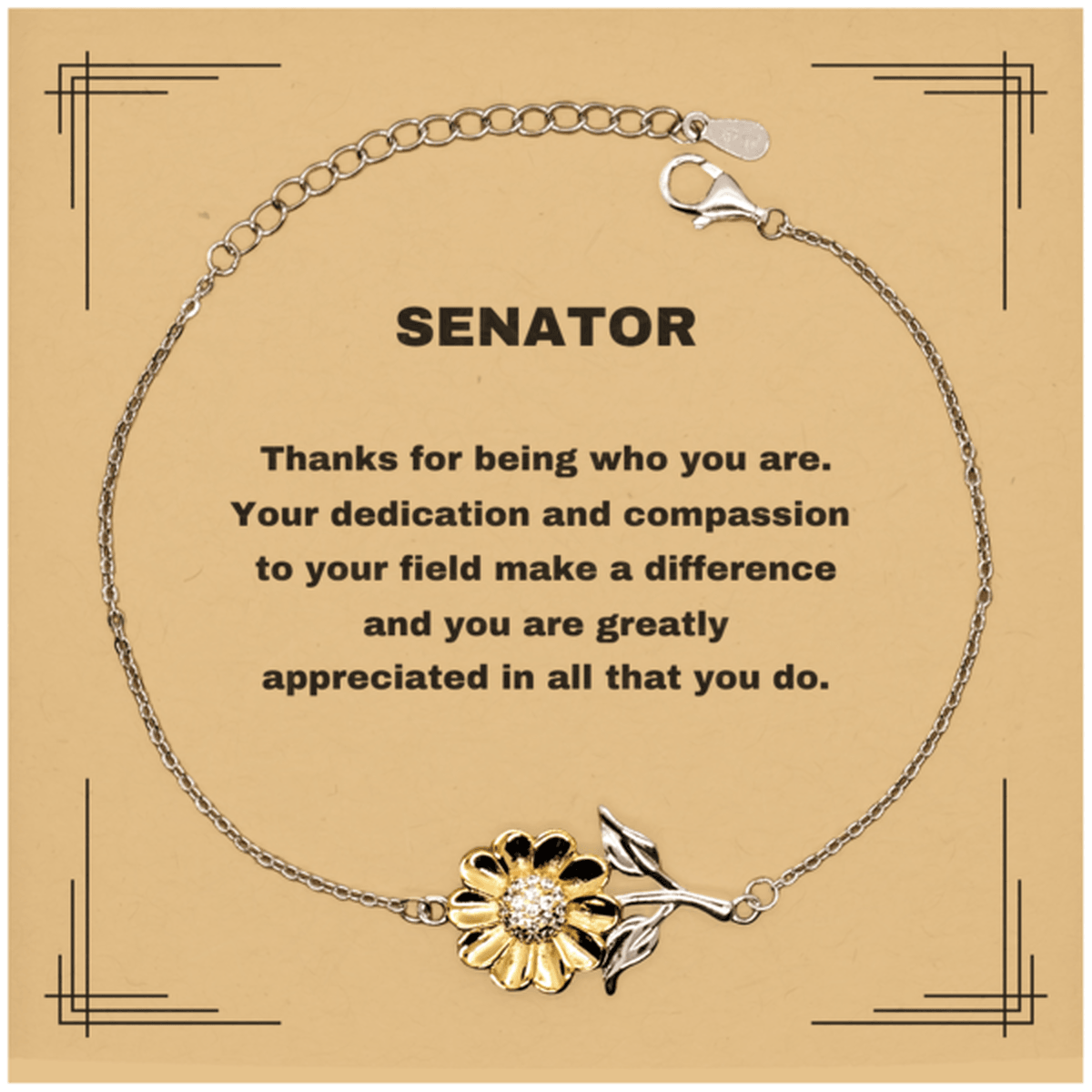 SenatorSunflower Bracelet - Thanks for being who you are - Birthday Christmas Jewelry Gifts Coworkers Colleague Boss - Mallard Moon Gift Shop