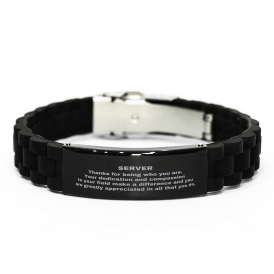 Server Black Glidelock Clasp Engraved Bracelet - Thanks for being who you are - Birthday Christmas Jewelry Gifts Coworkers Colleague Boss - Mallard Moon Gift Shop