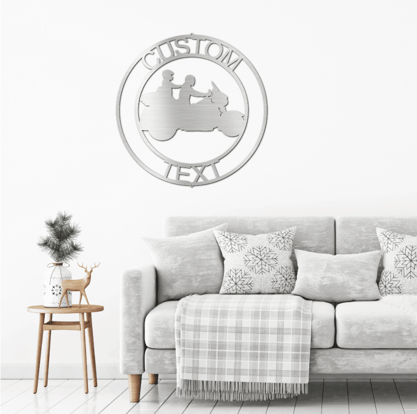 Motorcycle Couple Personalized Metal Art Wall Sign - Mallard Moon Gift Shop