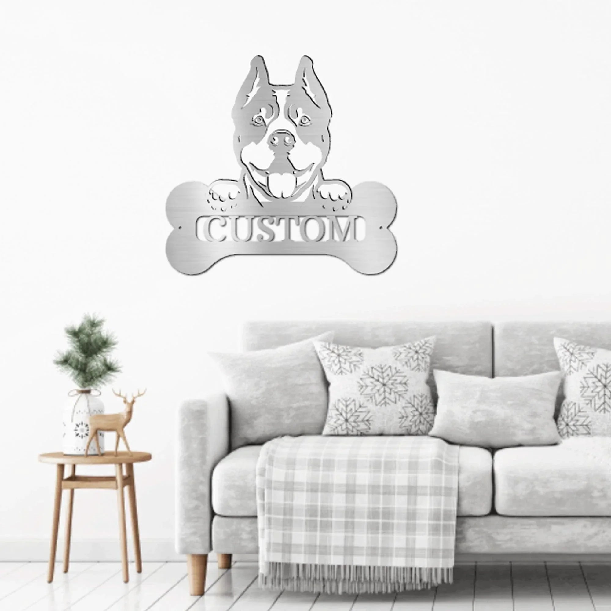 Pit Bull Dog Custom Name Metal Art Wall Sign