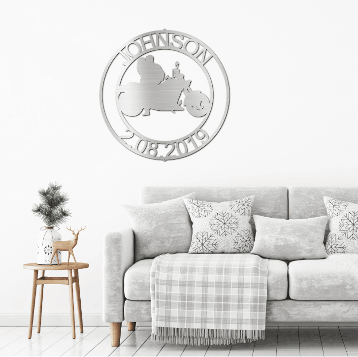 Motorcycle Couples Custom Name Metal Art Wall Sign - Mallard Moon Gift Shop