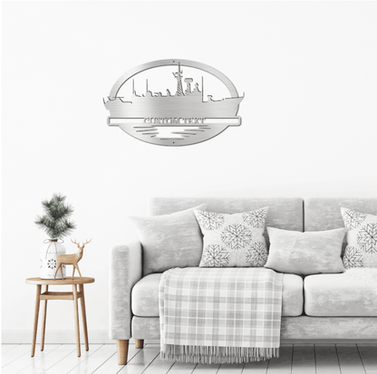 Navy Battleship USS McCluskey Silhouette Custom Metal Art Wall Sign - Mallard Moon Gift Shop