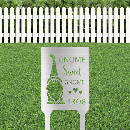 Gnome Sweet Home Custom Address Garden Lawn Steel Stake - Mallard Moon Gift Shop