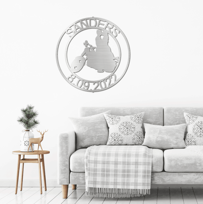 Motorcycle Couple Kissing Custom Metal Art Wall Sign - Mallard Moon Gift Shop