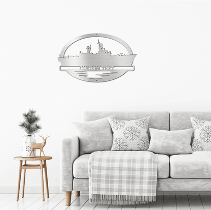 Navy Battleship USS Belknap Silhouette Custom Metal Art Wall Sign - Mallard Moon Gift Shop