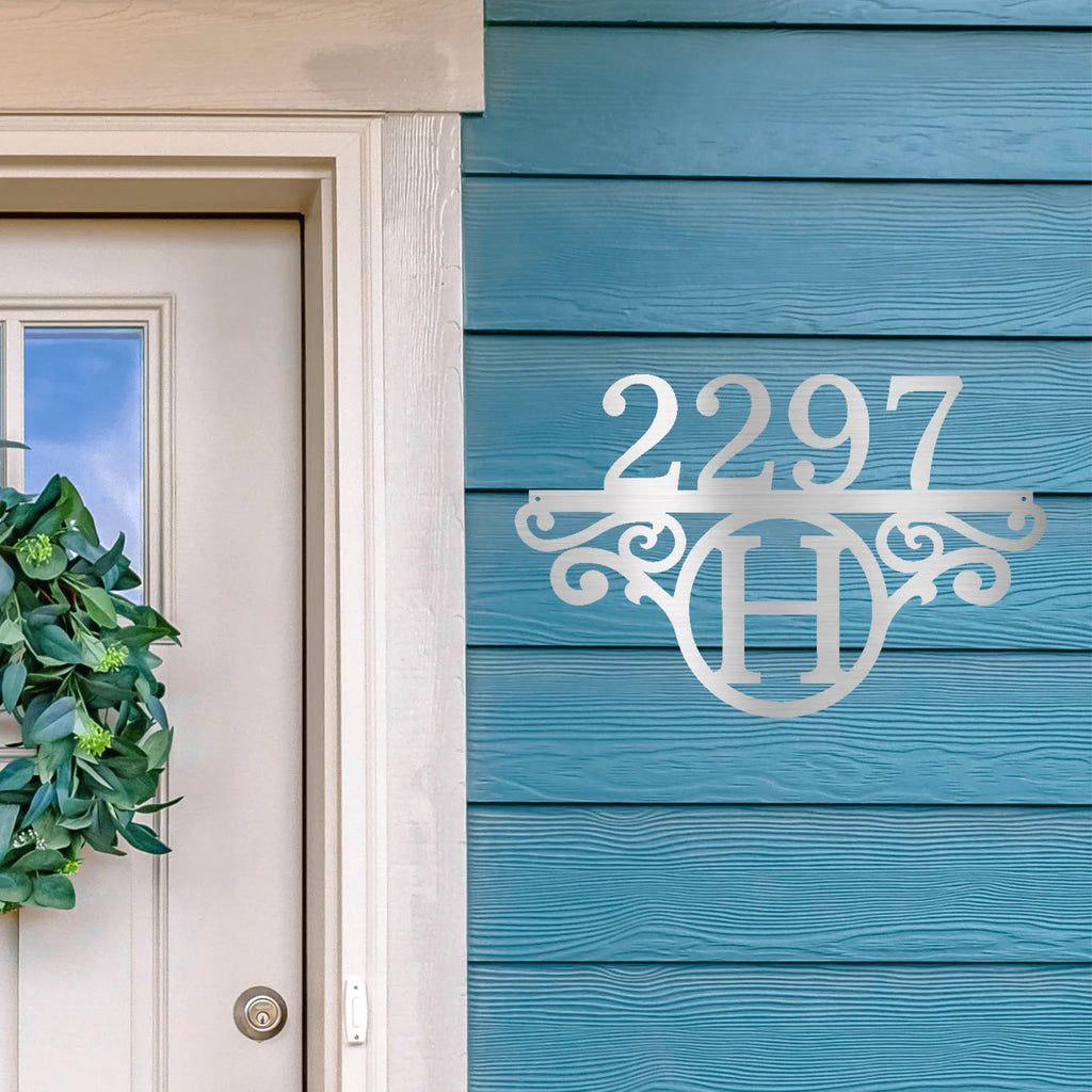 Initial Address Monogram Personalized Indoor Outdoor Steel Wall Sign Art