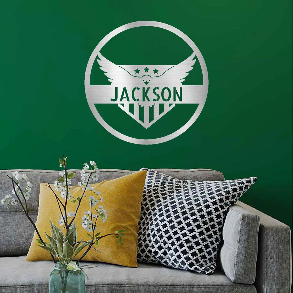 Patriotic Eagle Monogram Personalized Indoor Outdoor Steel Wall Sign Art