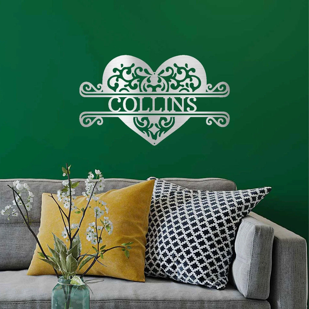 Fancy Heart Custom Name Steel Wall Sign