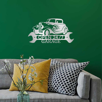Hot Rod Shop Monogram Personalized Indoor Outdoor Steel Wall Sign Metal Art - Mallard Moon Gift Shop