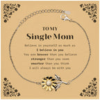 Single Mom Sunflower Bracelet Gifts, To My Single Mom You are braver than you believe, stronger than you seem, Inspirational Gifts For Single Mom Card, Birthday, Christmas Gifts For Single Mom Men Women