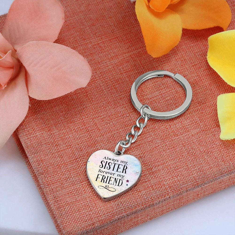 Always My Sister Forever My Friend Engraved Heart Keychain – Sentimental Sister Gift, Stainless Steel Keepsake for Birthdays & Holidays