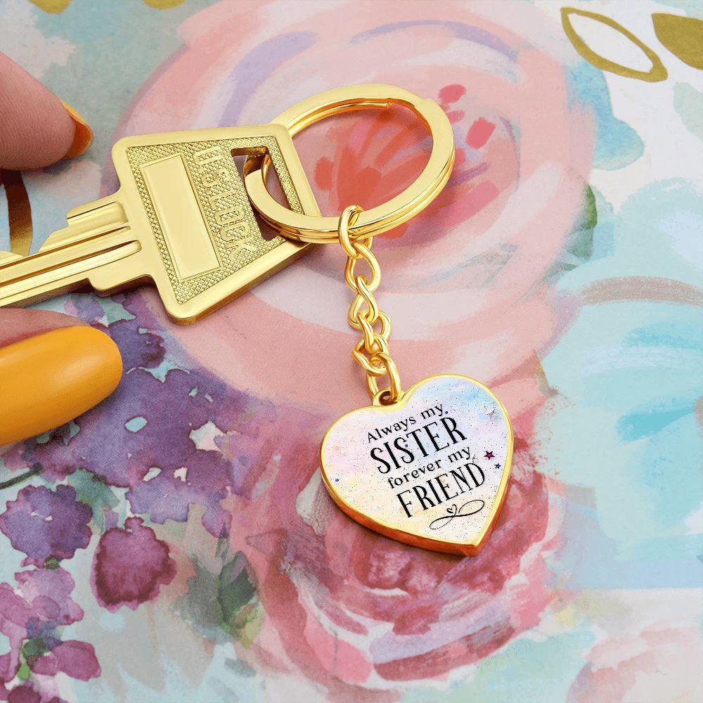 Always My Sister Forever My Friend Engraved Heart Keychain – Sentimental Sister Gift, Stainless Steel Keepsake for Birthdays & Holidays