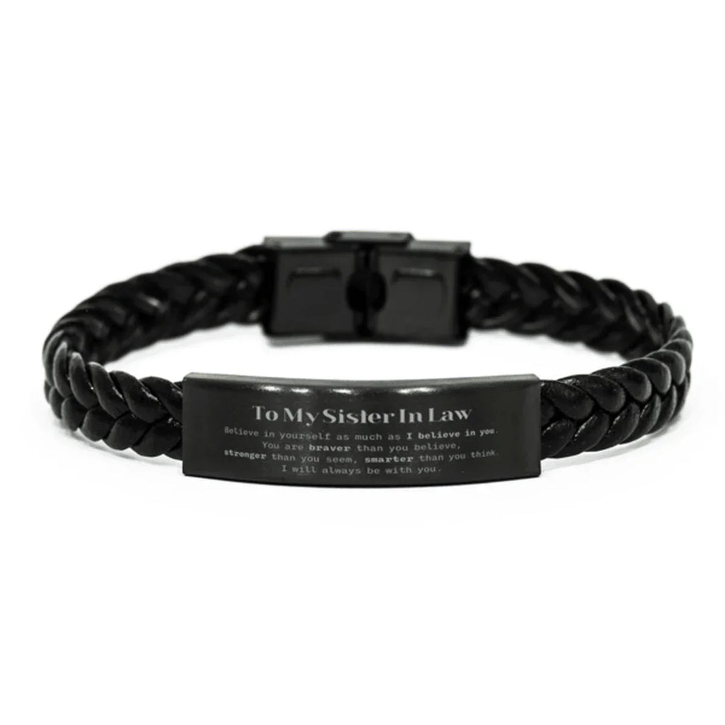 Sister In Law Braided Leather Bracelet Gifts, To My Sister In Law You are braver than you believe, stronger than you seem, Inspirational Gifts For Sister In Law Engraved, Birthday, Christmas Gifts For Sister In Law Men Women
