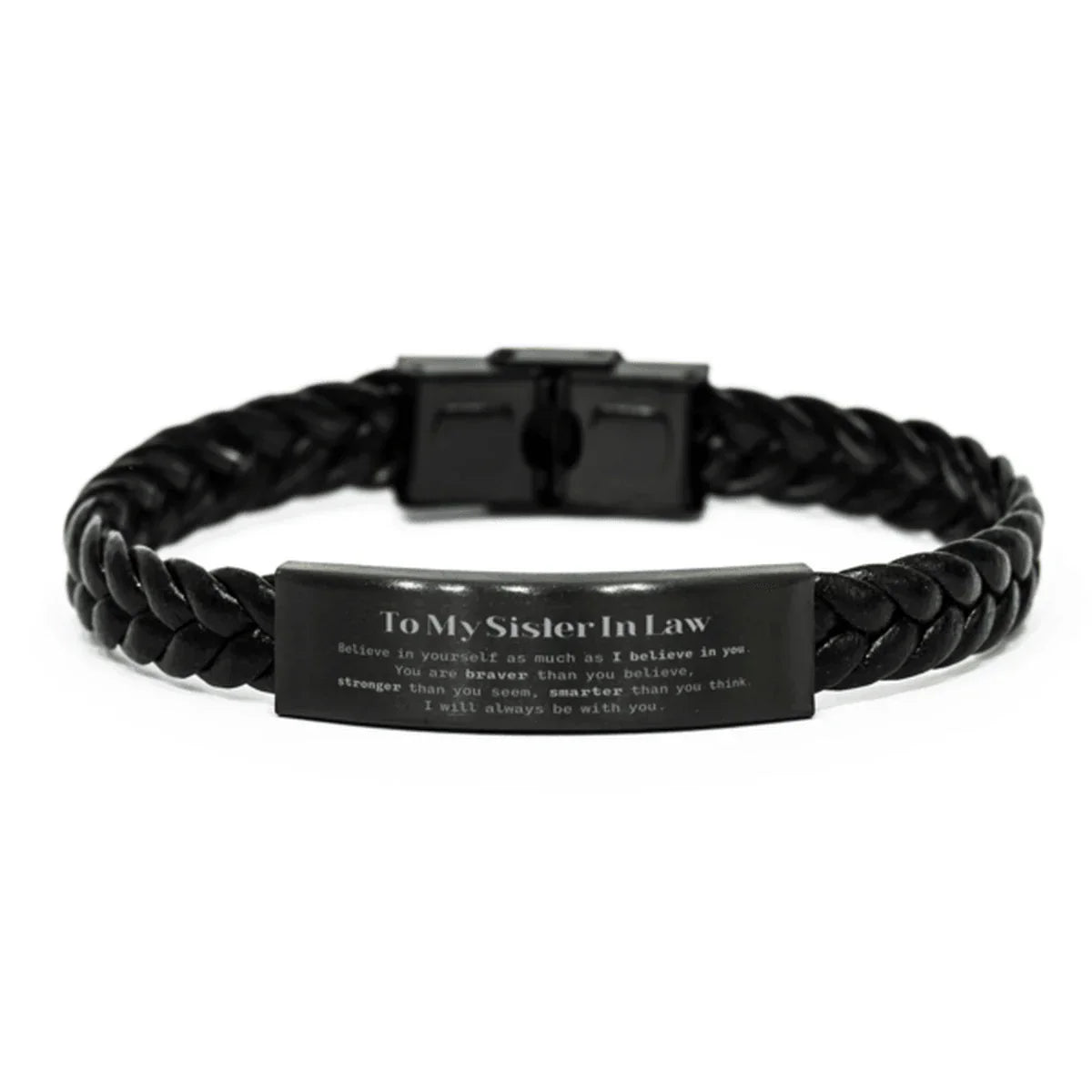 Sister In Law Braided Leather Bracelet Gifts, To My Sister In Law You are braver than you believe, stronger than you seem, Inspirational Gifts For Sister In Law Engraved, Birthday, Christmas Gifts For Sister In Law Men Women