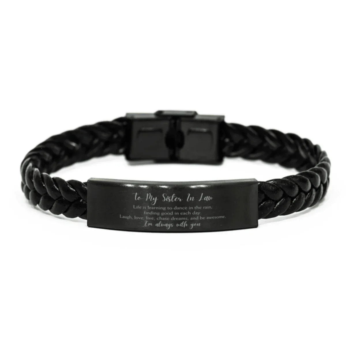 Sister In Law Braided Leather Bracelet Life is Learning to Dance in the Rain - Birthday, Christmas Holiday Gifts