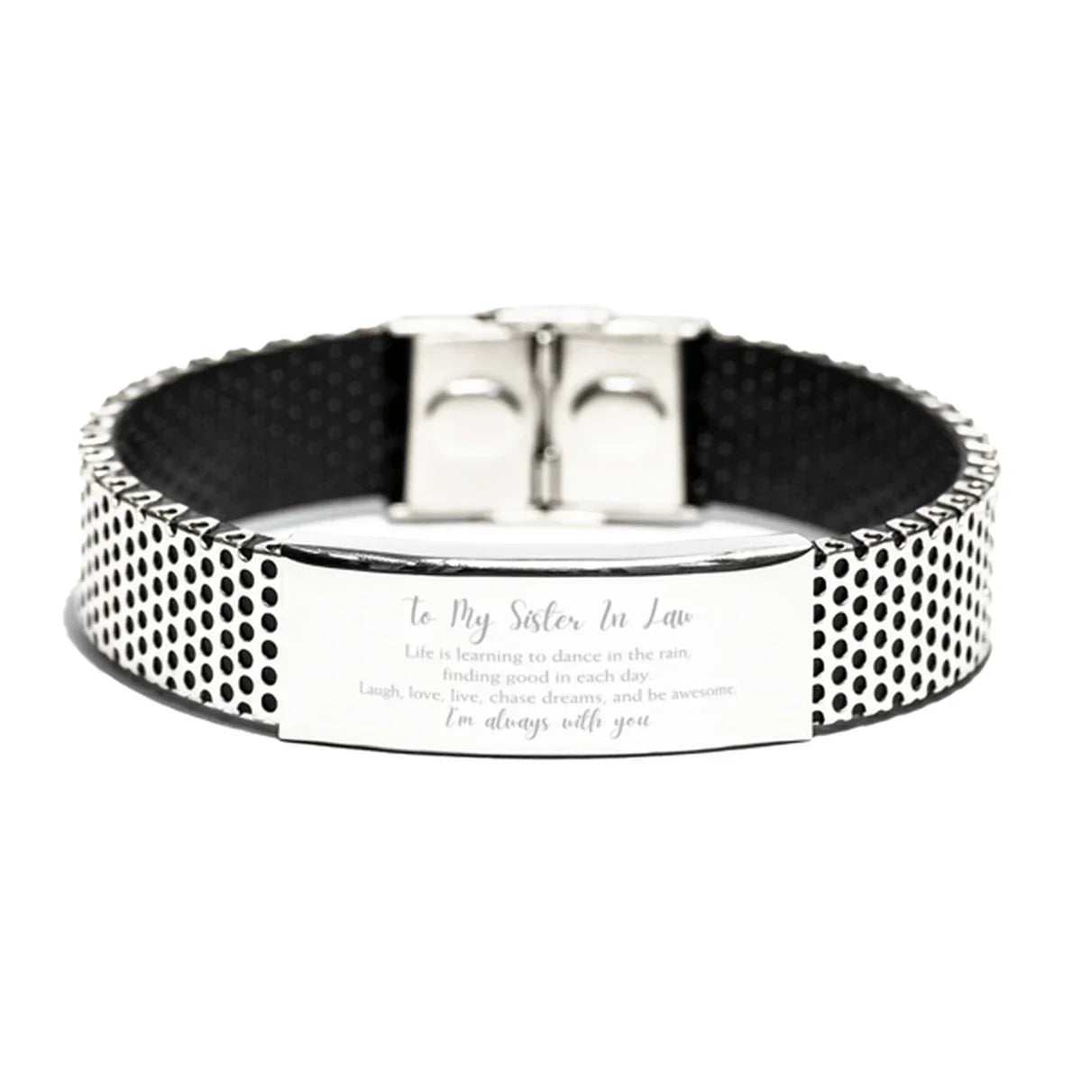Sister In Law Christmas Perfect Gifts, Sister In Law Stainless Steel Bracelet, Motivational Sister In Law Engraved Gifts, Birthday Gifts For Sister In Law, To My Sister In Law Life is learning to dance in the rain,. I'm always wit