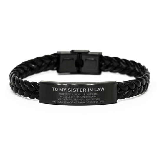 Sister In Law Gifts, To My Sister In Law Remember, you will never lose. You will either WIN or LEARN, Keepsake Braided Leather Bracelet For Sister In Law Engraved, Birthday Christmas Gifts Ideas For Sister In Law X-mas Gifts - Mallard Moon Gift Shop