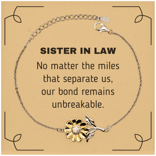 Sister In Law Long Distance Relationship Gifts, No matter the miles that separate us, Cute Love Sunflower Bracelet For Sister In Law, Birthday Christmas Unique Gifts For Sister In Law - Mallard Moon Gift Shop