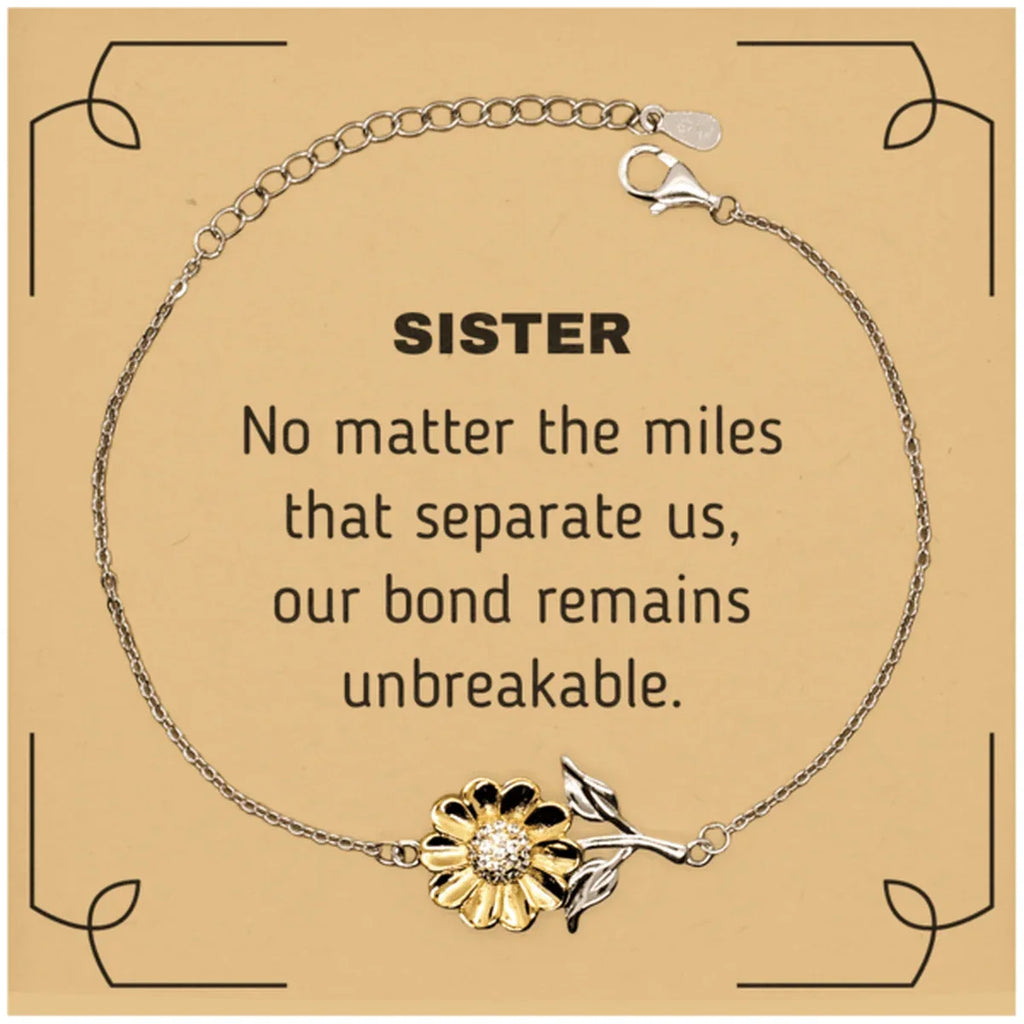 Sister Long Distance Relationship Gifts, No matter the miles that separate us, Cute Love Sunflower Bracelet For Sister, Birthday Christmas Unique Gifts For Sister
