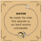 Sister Long Distance Relationship Gifts, No matter the miles that separate us, Cute Love Sunflower Bracelet For Sister, Birthday Christmas Unique Gifts For Sister