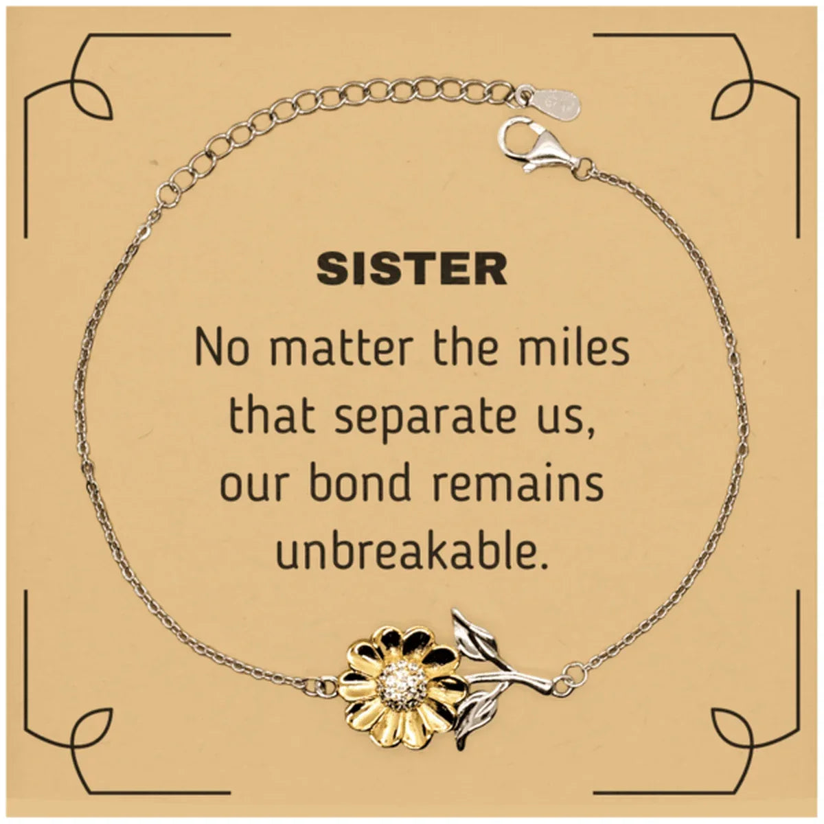 Sister Long Distance Relationship Gifts, No matter the miles that separate us, Cute Love Sunflower Bracelet For Sister, Birthday Christmas Unique Gifts For Sister