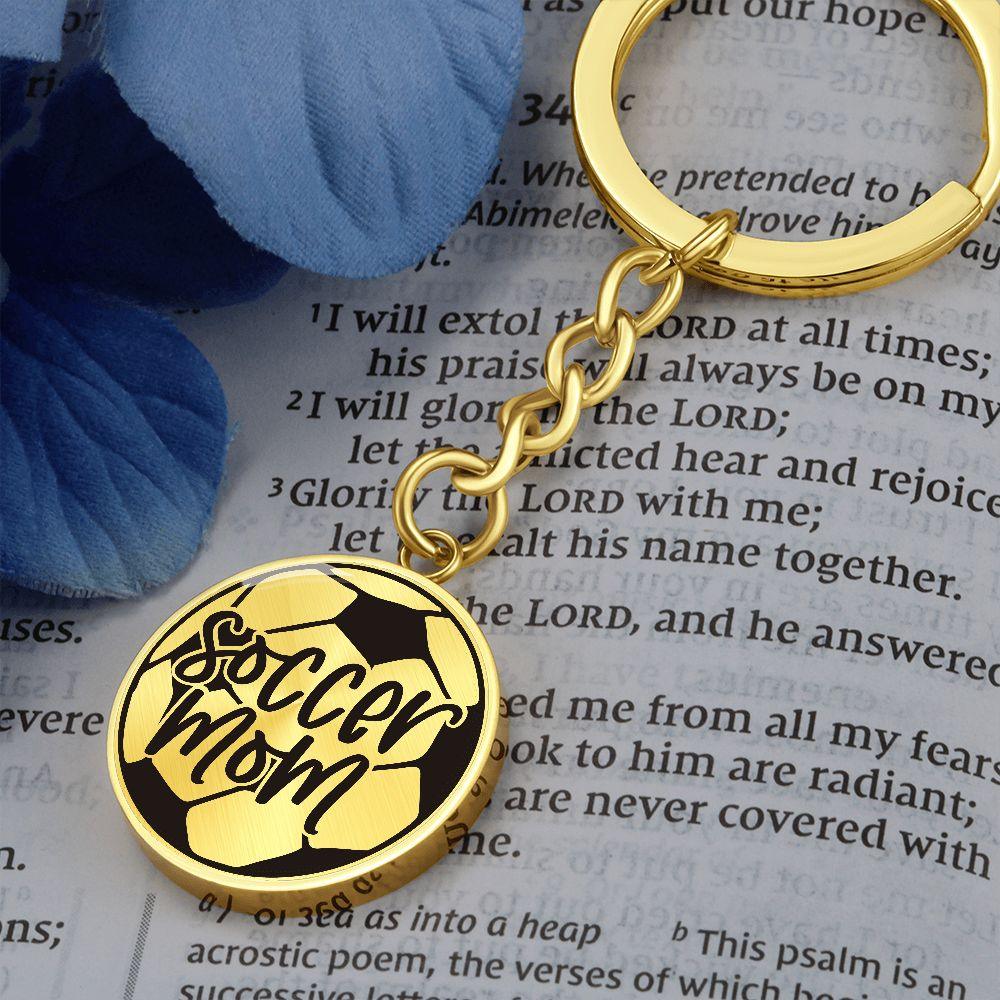 Soccer Mom Circle Engraved Keychain - Mallard Moon Gift Shop