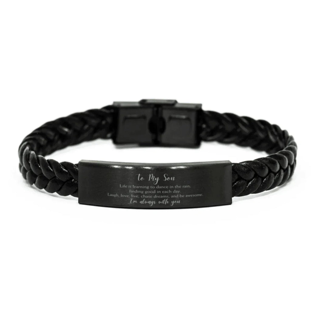 Son Christmas Braided Leather Bracelet Life is Learning to Dance in the Rain - Birthday, Christmas Holiday Gifts