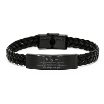 Son Christmas Perfect Gifts, Son Braided Leather Bracelet, Motivational Son Engraved Gifts, Birthday Gifts For Son, To My Son Life is learning to dance in the rain, finding good in each day. I'm always with you - Mallard Moon Gift Shop