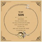Son Gifts, To My Son Remember, you will never lose. You will either WIN or LEARN, Keepsake Sunflower Bracelet For Son Card, Birthday Christmas Gifts Ideas For Son X-mas Gifts