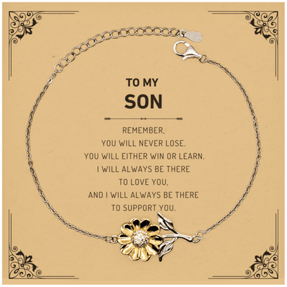 Son Gifts, To My Son Remember, you will never lose. You will either WIN or LEARN, Keepsake Sunflower Bracelet For Son Card, Birthday Christmas Gifts Ideas For Son X-mas Gifts - Mallard Moon Gift Shop
